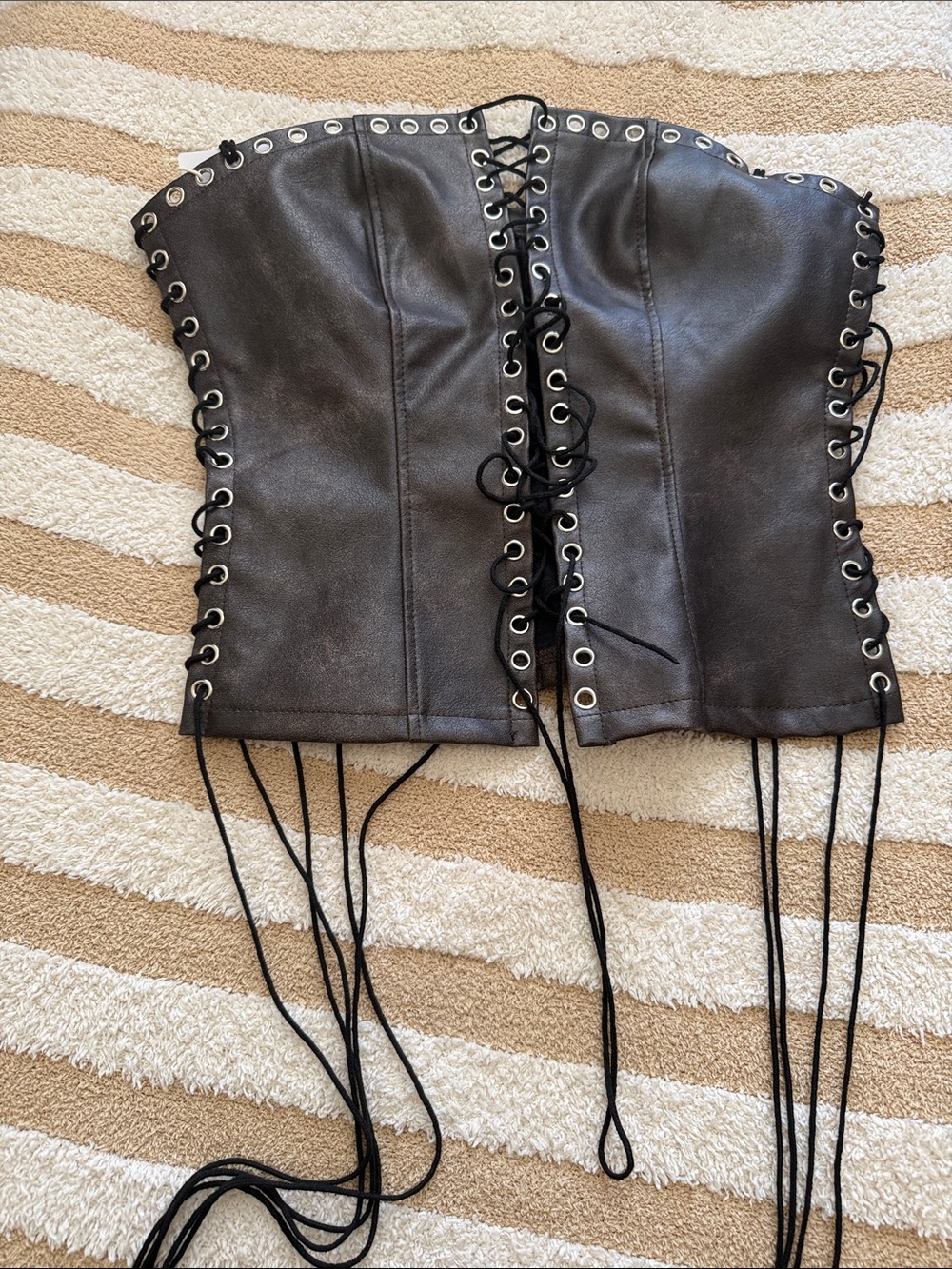 Dark brown Lace-Up Faux Leather Corset Top